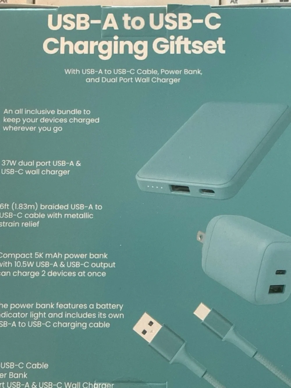 USB-A to USB-C Charging Giftset - Teal Portable Power Kit